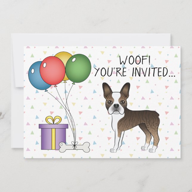 Invitation Brindle Boston Terrier mignon chien de dessin - An (Devant)