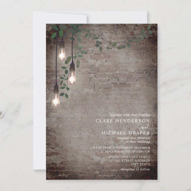 Invitation Brique industrielle Lightbulb Botanique Garland (Devant)