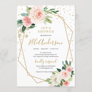 Invitation Brise rose floral or géométrique cadre nuptial