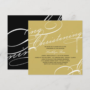 Invitation Brissage scénarisé Croix moderne Or Religieux