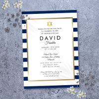 Brit Milah Navy Bleu Blanc Rayure Or
