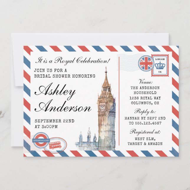 Invitation britannique London Bridal Shower (Devant)