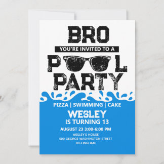 Invitation BRO Blue Pool Party Boy Birthday