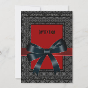 Invitation Brocart Noir Rouge Antique Nœud