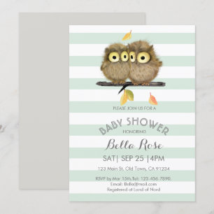Invitation Broches de menthe Chevêche gris Bébé Douche Invita