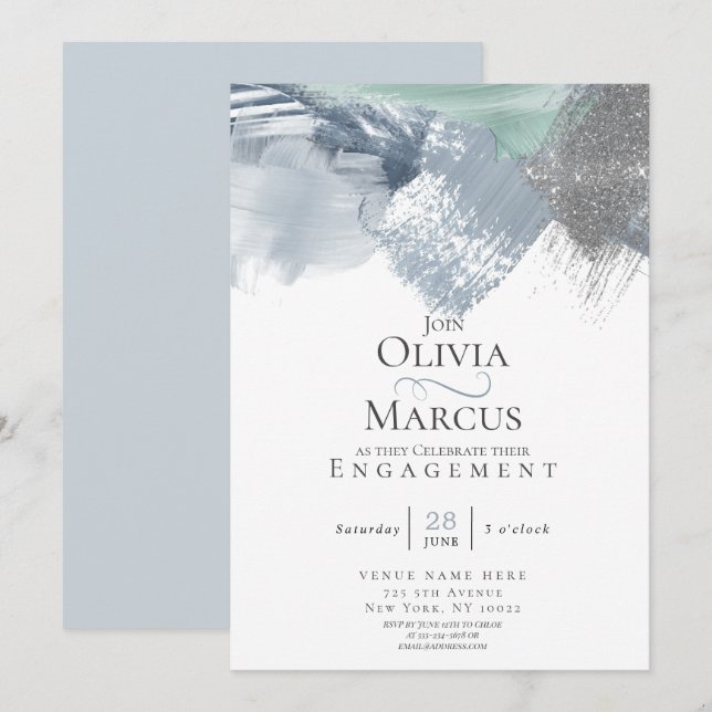 Invitation Brochures Abstraites modernes Dusty Blue Sage Gree (Devant / Derrière)