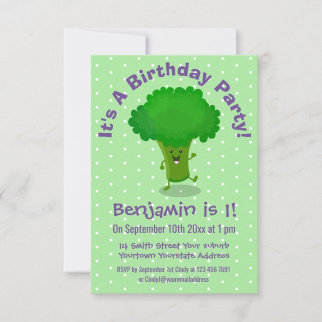 Invitation Brocoli dansante mignonne anniversaire personnalis (Devant)