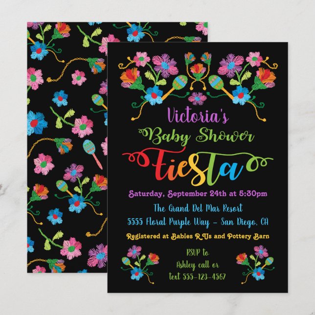 Invitation Broderie d'art populaire Baby shower Fiesta mexica (Devant / Derrière)