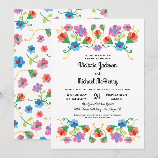 Invitation Broderie Floral Folal Art Mariage (Devant / Derrière)