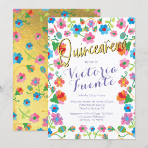 Invitation Broderie Floral Quinceañera Mexicaine Espagnol
