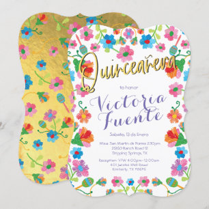 Invitation Broderie Floral Quinceañera Mexicaine Espagnole