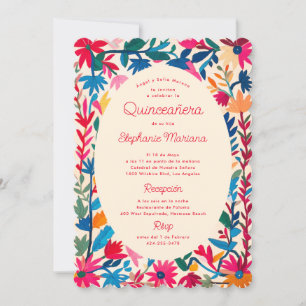 Invitation Broderie mexicaine Otomi Gras Colorée Quinceañera