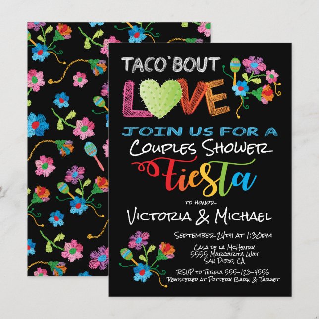 Invitation Broderie Taco 'bout Amour couples douche invitatio (Devant / Derrière)