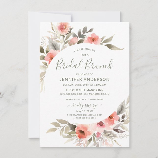 Invitation Bronzage nuptial Aquarelle Blush Rose Wreath (Devant)