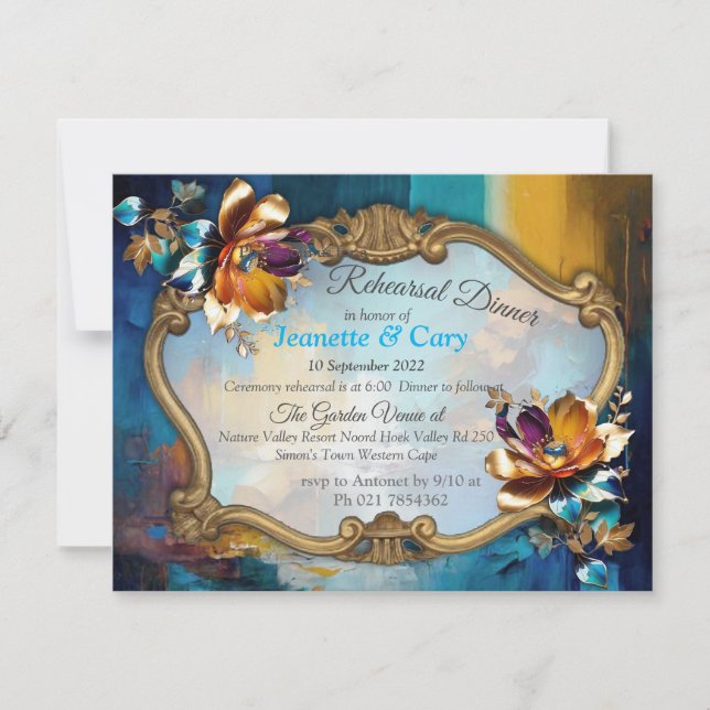 Invitation bronze Abstrait, style baroque bleu or (Devant)