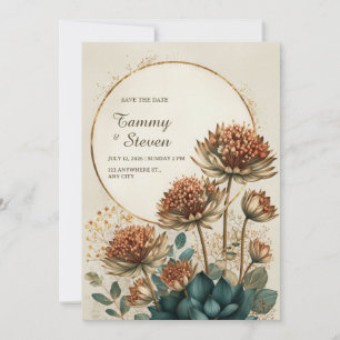 Invitation Bronze Astrantia Sarcelle Botanique Mariage