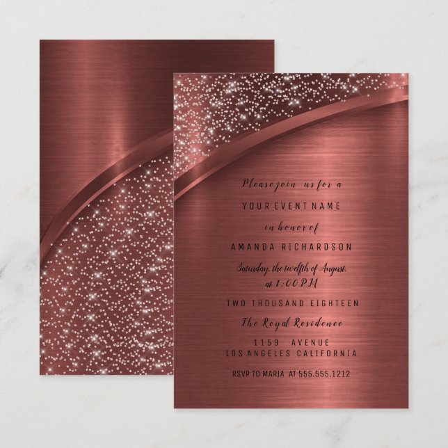 Invitation Bronze Burgund Parties scintillant sucré 16ème ann (Devant / Derrière)