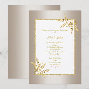 INVITATION BRONZE FEUILLE D'OR BLANC ÉLÉGANT MARIAGE CLASSÉ