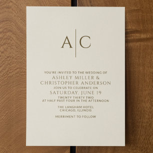 Invitation Bronze foncé et Mariage or