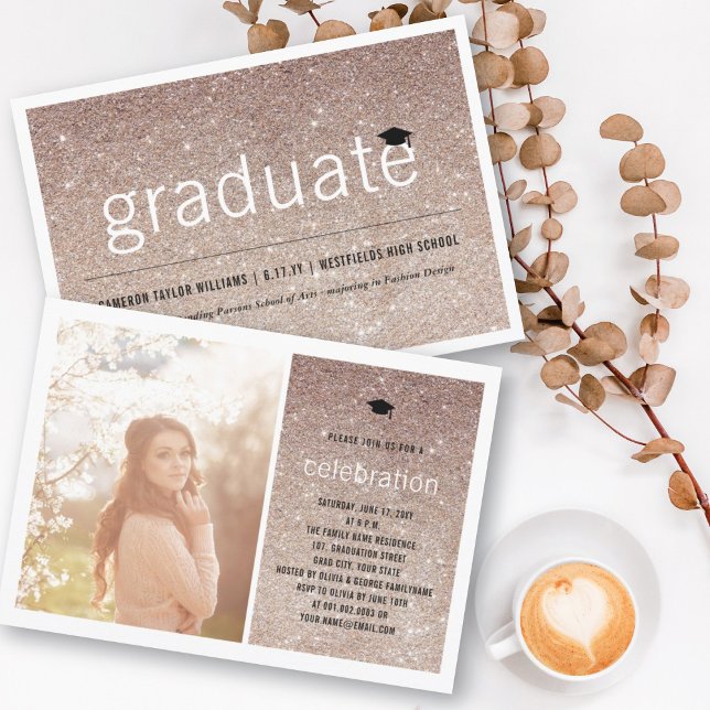 Invitation Bronze Glitter Graduate Simple Graduation Party (Créateur téléchargé)