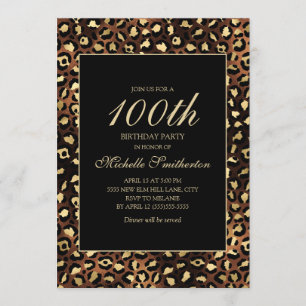 Invitation Bronze Gold Black Leopard 100e fête d'anniversaire