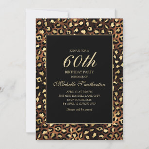 Invitation Bronze Gold Black Leopard 60e fête d'anniversaire