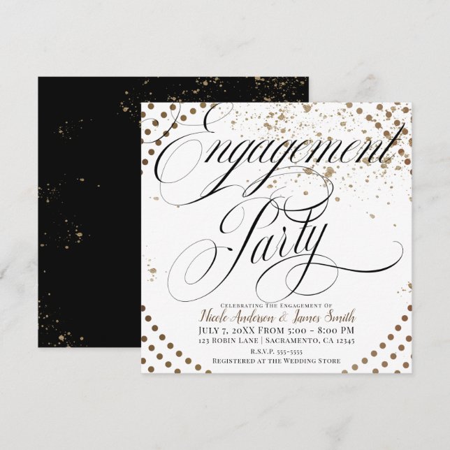 Invitation Bronze Noir moderne Chic Mariage Partie d'engageme (Devant / Derrière)