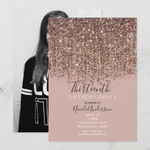Invitation Bronze Or Taupe Rose Glam Fête d'anniversaire Phot