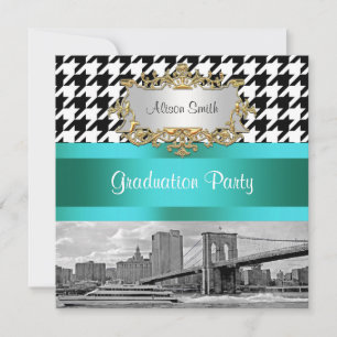 Invitation Brooklyn Bridge Blk Wht Houndstooth 2 Graduation