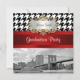 Invitation Brooklyn Bridge Blk Wht Houndstooth Graduation