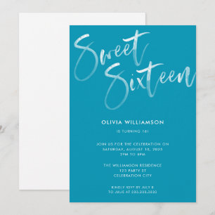 Invitation Brosse bleu moderne Script Sweet 16 Anniversaire