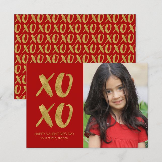 Invitation Brosse Gold Foil XOXO Classroom Valentine Card (Devant / Derrière)