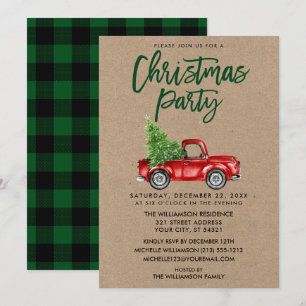 Invitation Brosse Kraft Script Camion Plaid Christmas Party G