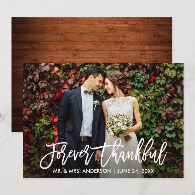 Invitation Brosse moderne Script Bois Forever Thankcard (Devant / Derrière)