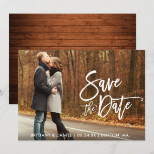 Invitation Brosse Moderne Script Photo Bois Enregistrer La Ca