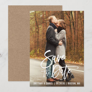 Invitation Brosse Moderne Script Photo Kraft Enregistrer La C