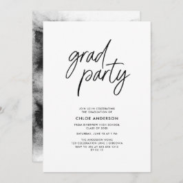 Invitation Brosse noire moderne Script Photo Graduation Party