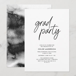 Invitation Brosse noire moderne Script Photo Graduation Party
