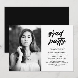 Invitation Brosse noire moderne Script Photo Graduation Party