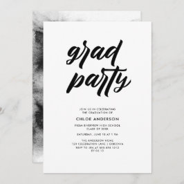 Invitation Brosse noire moderne Script Photo Graduation Party