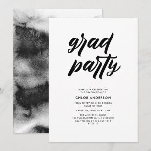 Invitation Brosse noire moderne Script Photo Graduation Party