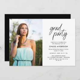 Invitation Brosse noire moderne Script Photo Graduation Party