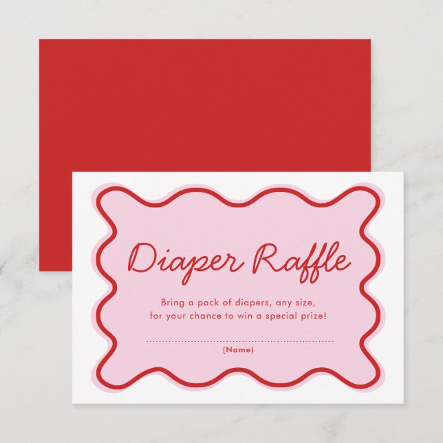 Invitation Brosse rose et Baby shower rouge ondulé Raffle (Devant / Derrière)