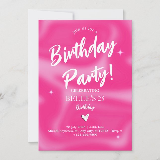 Invitation Brosse rose y2k rétro Anniversaire (Devant)