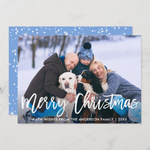 Invitation Brosse Script bleu Merry Christmas Family Card