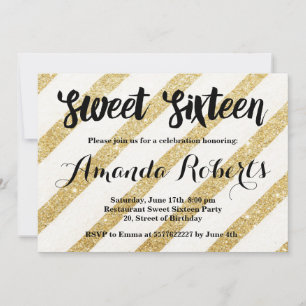 Invitation Brosses à rayures dorées modernes Sweet 16