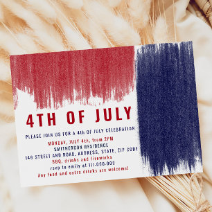 Invitation Brosses bleues rouges modernes 4 juillet