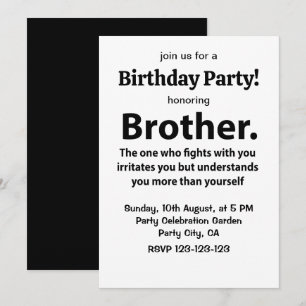 Invitation Brother Typographie Anniversaire Fête Frère