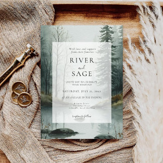 Invitation Brouillard Evergreen | Mariage de forêt aquarelle