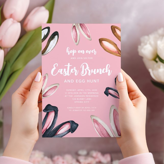 Invitation Brouillard mignon Oreilles Pâques Brunch (Cute Bunny Ears Easter Brunch Invitation)